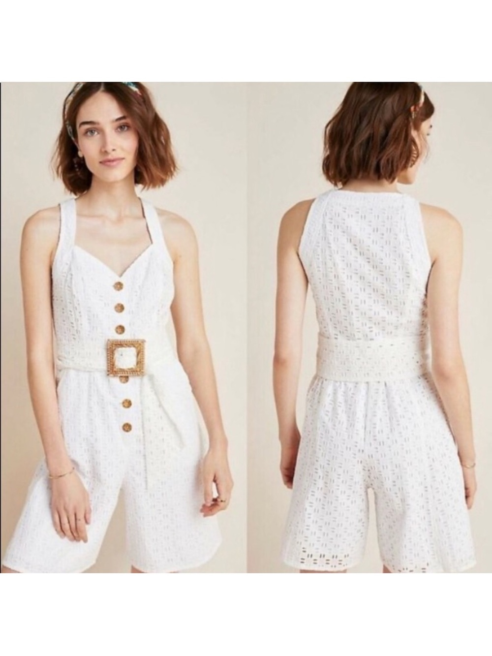 ANTHROPOLOGIE WHITE OFF EYELET ROMPER
